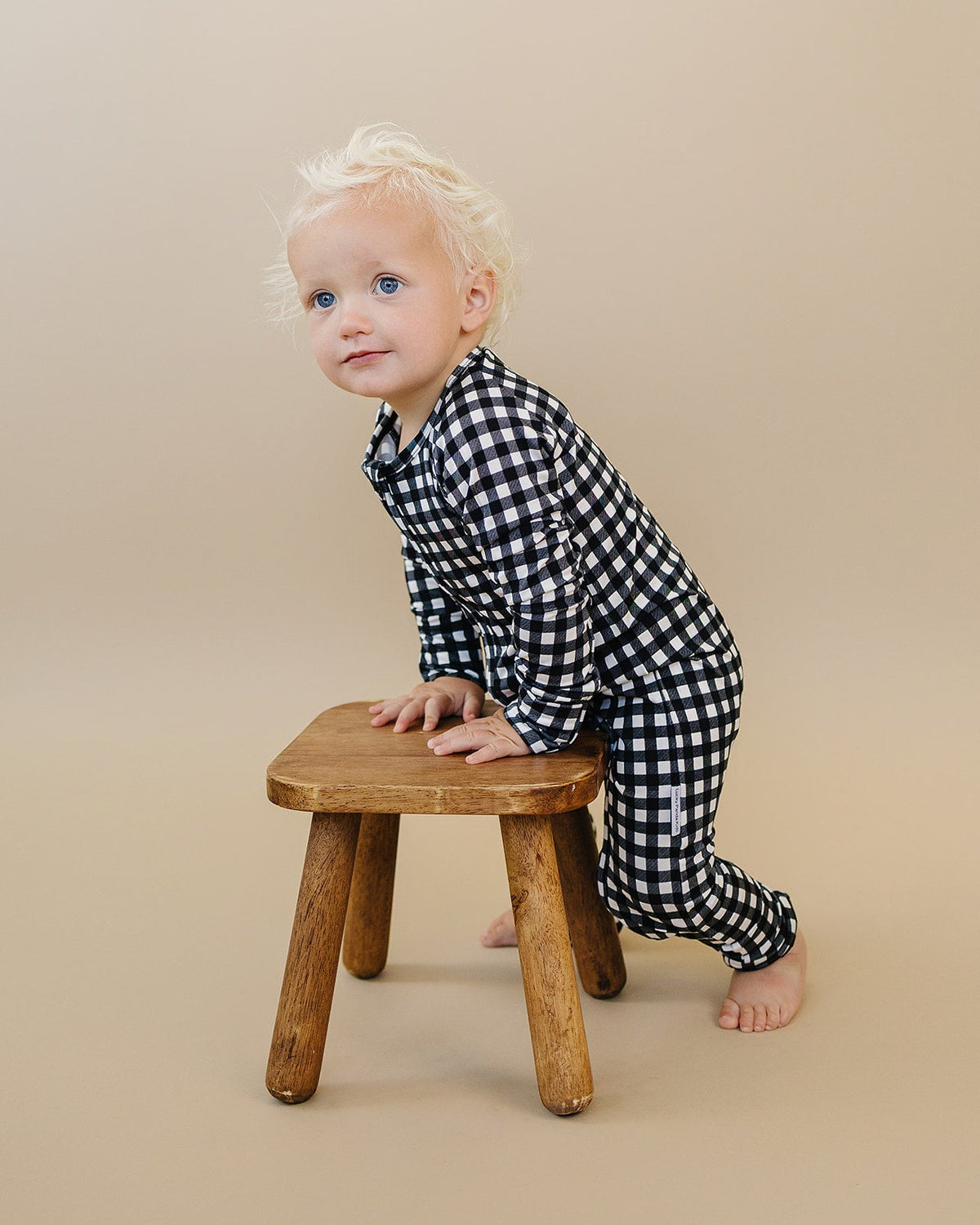 Bamboo Zip Romper | Black Gingham